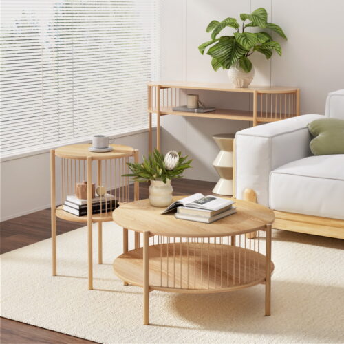 Artiss Coffee Table 2-Tier Storage Side Table Bedside Rustic Storage Shelf Wood - Image 7