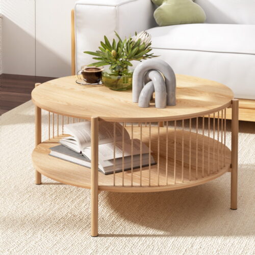 Artiss Coffee Table 2-Tier Storage Side Table Bedside Rustic Storage Shelf Wood - Image 8