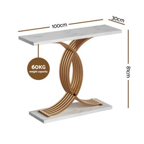 Artiss Console Table Hallway Table Marble Effect Entry Table White Tabletop - Image 3