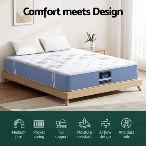 Giselle Bedding 25cm Mattress Queen Bed Pocket Spring Mattresses Medium Firm - Image 4