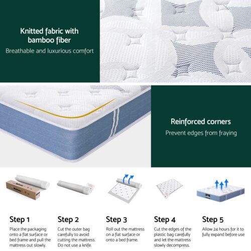 Giselle Bedding 25cm Mattress Queen Bed Pocket Spring Mattresses Medium Firm - Image 6