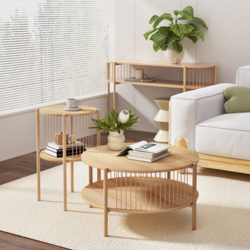 Artiss Coffee Table 2-Tier Round Wood - Image 7