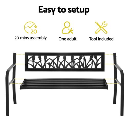Gardeon Outdoor Garden Bench Seat Outdoor Furniture Steel 2 Seater Park Black - Image 6