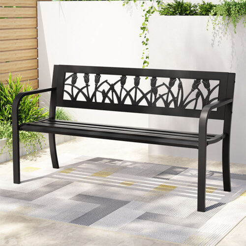 Gardeon Outdoor Garden Bench Seat Outdoor Furniture Steel 2 Seater Park Black - Image 7