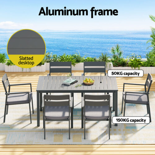 Gardeon Outdoor Dining Set 7 Piece Aluminum Table Chairs Setting Black - Image 4