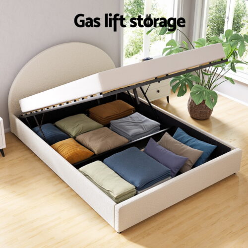 Artiss Bed Frame Gas Lift Storage Beds Base Platform Boucle Fabric Queen ELLA - Image 5