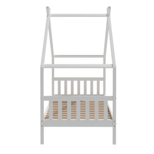 Artiss Bed Frame Wooden Base Kids Single Timber House Beds White - Image 4