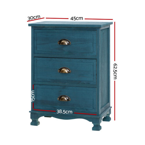 Artiss 2x Bedside Table 3 Drawers Side Table Storage Cabinet Nightstand THYME - Image 2