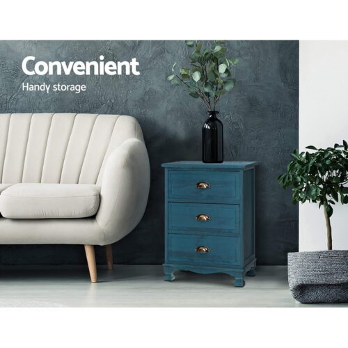 Artiss 2x Bedside Table 3 Drawers Side Table Storage Cabinet Nightstand THYME - Image 3