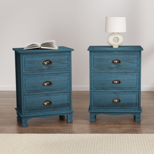Artiss 2x Bedside Table 3 Drawers Side Table Storage Cabinet Nightstand THYME - Image 8