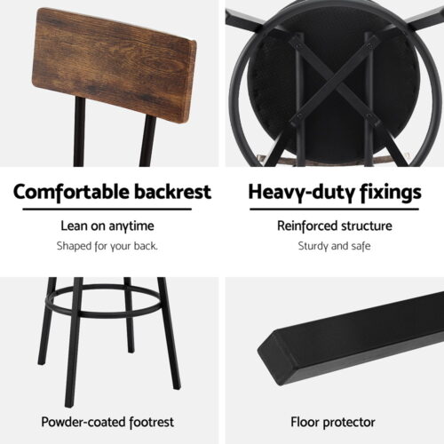 Artiss 2X Industrial Bar Stools Upholstered Counter Chairs Cushioned Steel Frame - Image 6