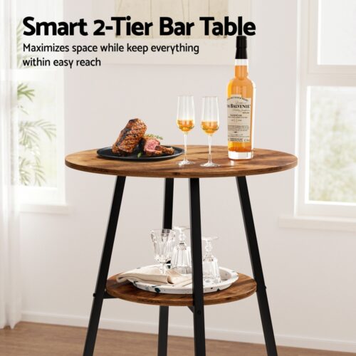 Artiss Industrial Bar Table 2-Tier Organizer Weather-Resist MDF Top Steel Frame - Image 4