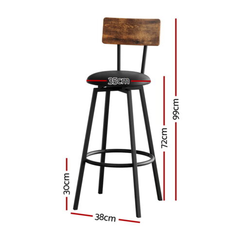 Artiss 4X Industrial Bar Stools Upholstered Counter Chairs Cushioned Steel Frame - Image 2