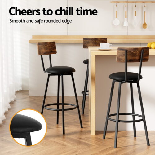 Artiss 4X Industrial Bar Stools Upholstered Counter Chairs Cushioned Steel Frame - Image 4