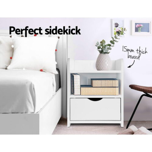 Artiss 2X Bedside Table Drawers Side Table Storage Cabinet Nightstand White FARA - Image 3