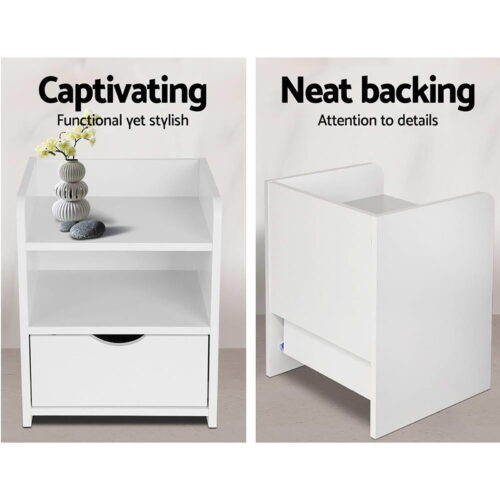 Artiss 2X Bedside Table Drawers Side Table Storage Cabinet Nightstand White FARA - Image 4
