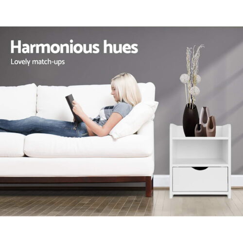Artiss 2X Bedside Table Drawers Side Table Storage Cabinet Nightstand White FARA - Image 7