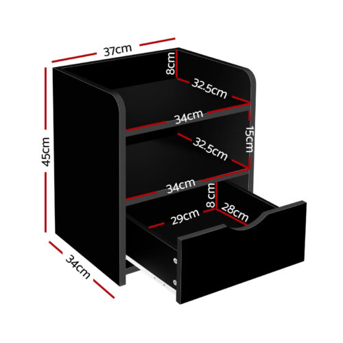 Artiss 2X Bedside Table Drawers Side Table Storage Cabinet Nightstand Black FARA - Image 2