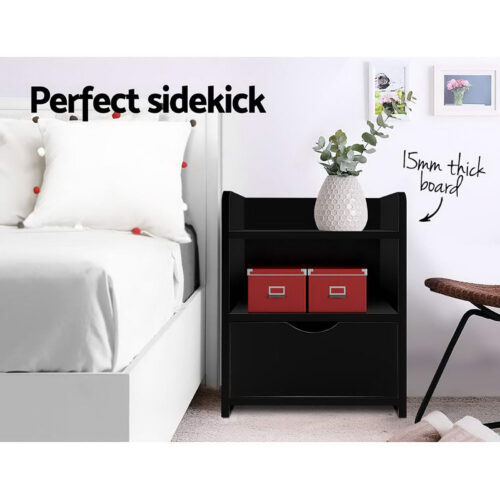Artiss 2X Bedside Table Drawers Side Table Storage Cabinet Nightstand Black FARA - Image 3