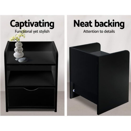 Artiss 2X Bedside Table Drawers Side Table Storage Cabinet Nightstand Black FARA - Image 4