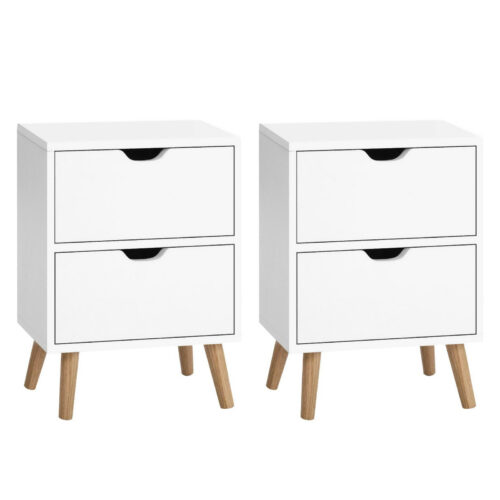 Artiss 2X Bedside Table Drawer Side Table Storage Cabinet Nightstand White BODEN