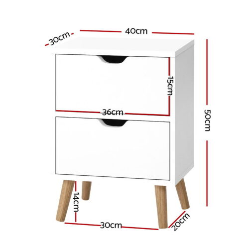 Artiss 2X Bedside Table Drawer Side Table Storage Cabinet Nightstand White BODEN - Image 2