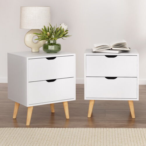 Artiss 2X Bedside Table Drawer Side Table Storage Cabinet Nightstand White BODEN - Image 8