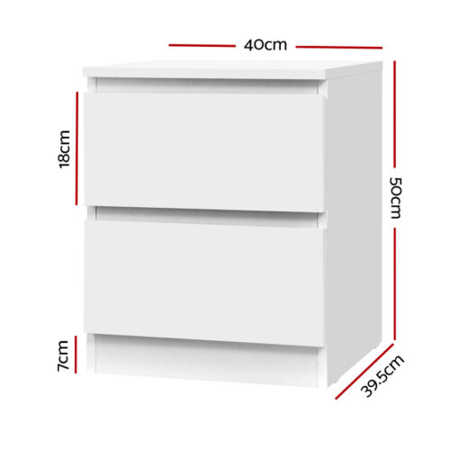 Artiss 2x Bedside Table Drawers Side Table Storage Cabinet Nightstand White PEPE - Image 2