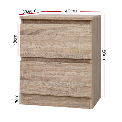 Artiss 2x Bedside Table Drawers Side Table Storage Cabinet Nightstand Oak PEPE - Image 2