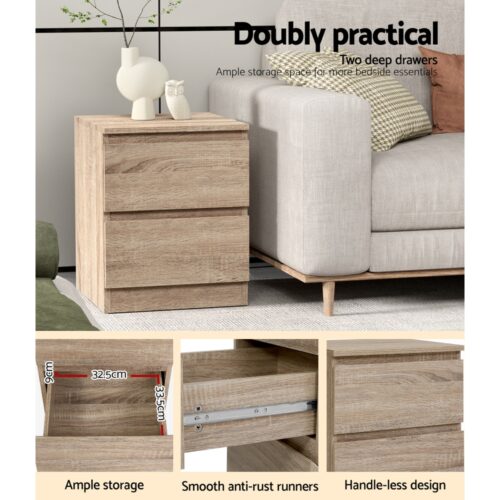 Artiss 2x Bedside Table Drawers Side Table Storage Cabinet Nightstand Oak PEPE - Image 6
