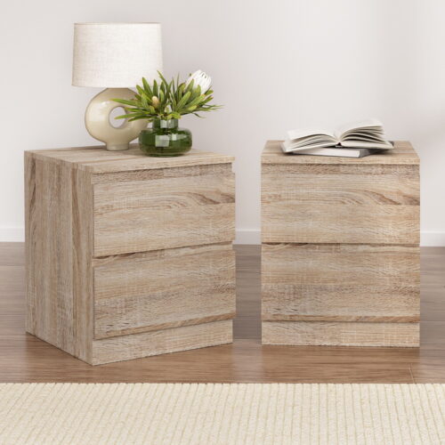 Artiss 2x Bedside Table Drawers Side Table Storage Cabinet Nightstand Oak PEPE - Image 7