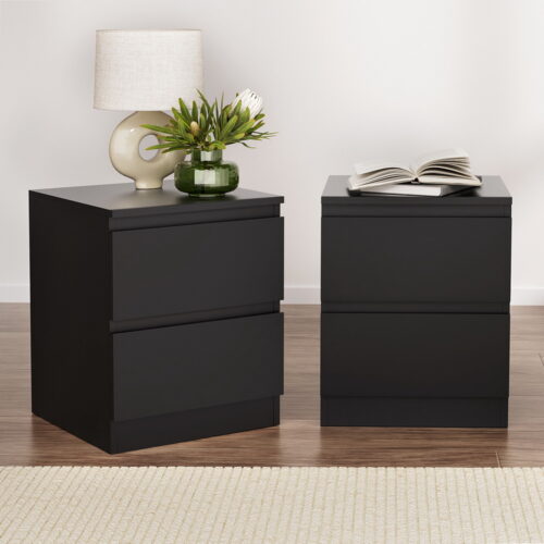 Artiss 2x Bedside Table Drawers Side Table Storage Cabinet Nightstand Black PEPE - Image 7