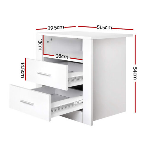 Artiss 2x Bedside Table Storage Drawers Side Shelf Nightstand TARA White - Image 2