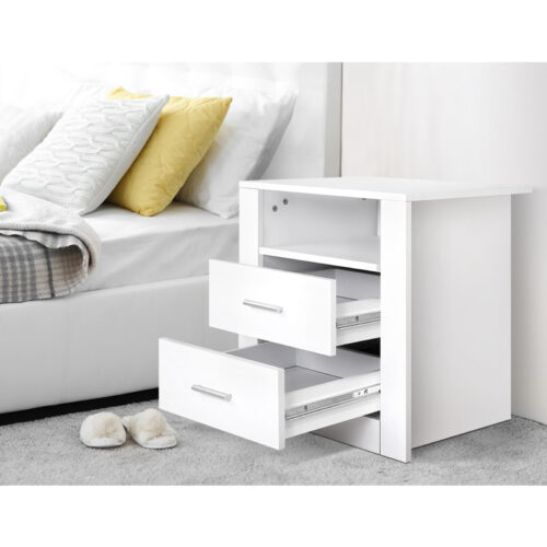 Artiss 2x Bedside Table Storage Drawers Side Shelf Nightstand TARA White - Image 3