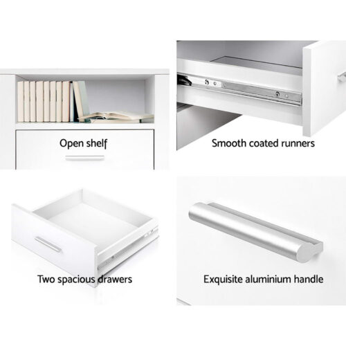 Artiss 2x Bedside Table Storage Drawers Side Shelf Nightstand TARA White - Image 5