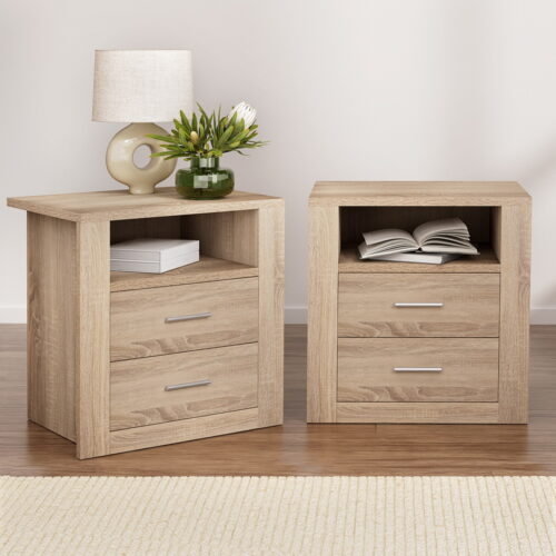 Artiss 2X Bedside Table 2 Drawers with Shelf TARA Oak - Image 7