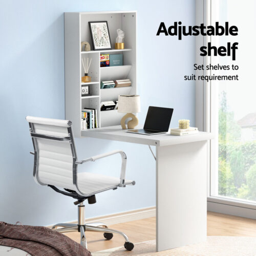 Artiss Computer Desk Office Chair Set PU Leather Wall Mount Foldable Table White - Image 4