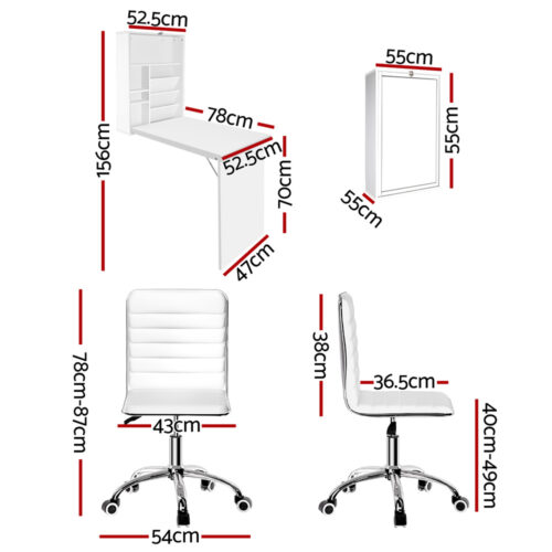 Artiss Computer Desk Office Chair Set PU Leather Wall Mount Foldable Table White - Image 2