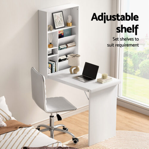 Artiss Computer Desk Office Chair Set PU Leather Wall Mount Foldable Table White - Image 4
