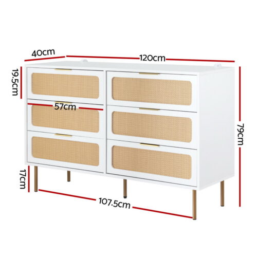 Artiss Chest of 6 Drawers Lowboy Cabinet White - Image 3