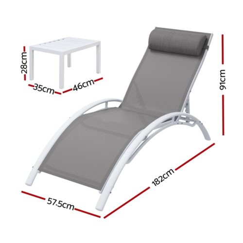 Gardeon 3PC Sun Lounge Outdoor Lounger Table Chairs Steel Patio Furniture Garden - Image 2