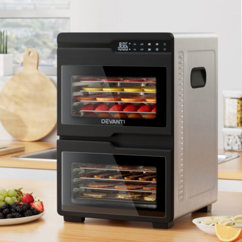 Devanti 12 Trays Food Dehydrator Dual-Zone Stainless Steel Fruit Jerky Dryer - Image 6