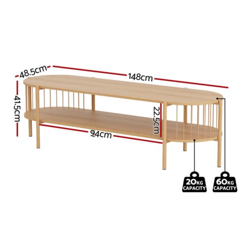 Artiss TV Unit Entertainment Unit Storage Shelf 148cm Pine - Image 2