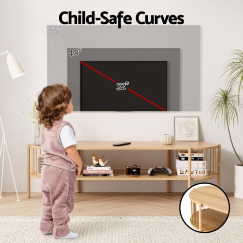 Artiss TV Unit Entertainment Unit Storage Shelf 148cm Pine - Image 7