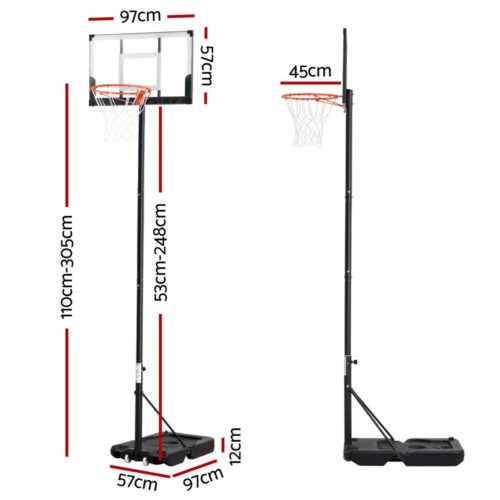 Everfit 3.05M Basketball Hoop Stand System Portable Height Adjustable w/ Knob - Image 2