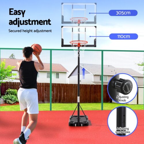 Everfit 3.05M Basketball Hoop Stand System Portable Height Adjustable w/ Knob - Image 6