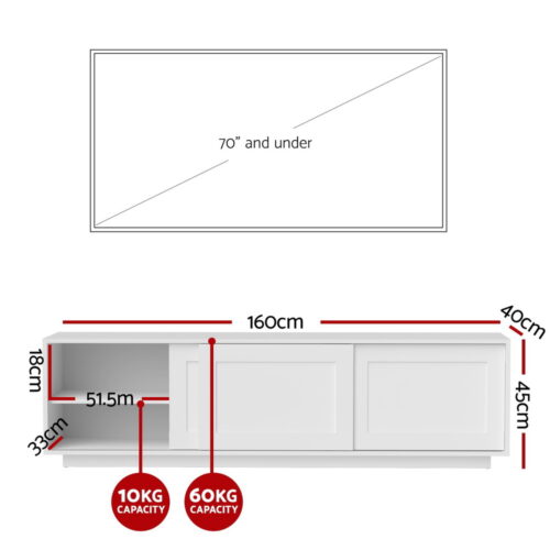 Artiss TV Unit Entertainment Unit Storage Cabinet 160cm White - Image 3