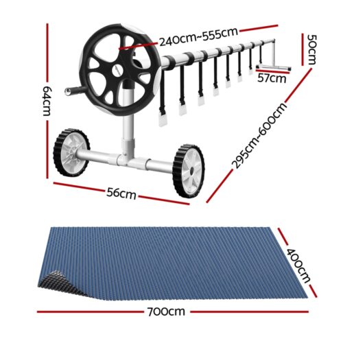 Aqua Buddy Pool Cover 600 Micron 7x4m w/ Roller 5.55m Swimming Pools Black Solar Blanket - Image 2