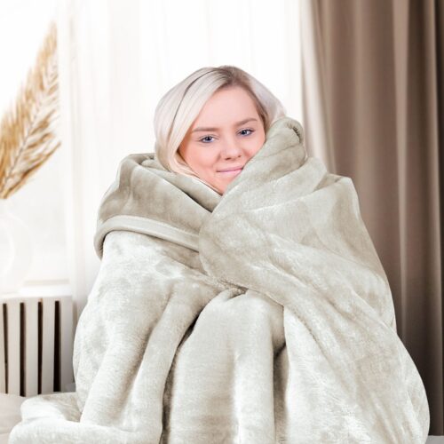 Laura Hill XL Double-Sided Oversized Faux Mink Blanket 305x305cm Beige - Image 8