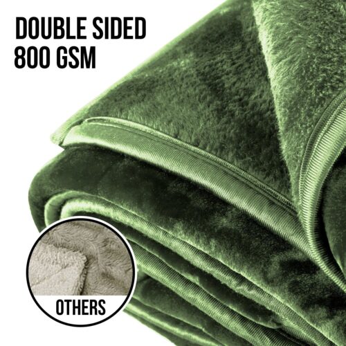 Laura Hill 600GSM Faux Mink Blanket Double-Sided Throw Queen Size Green - Image 7
